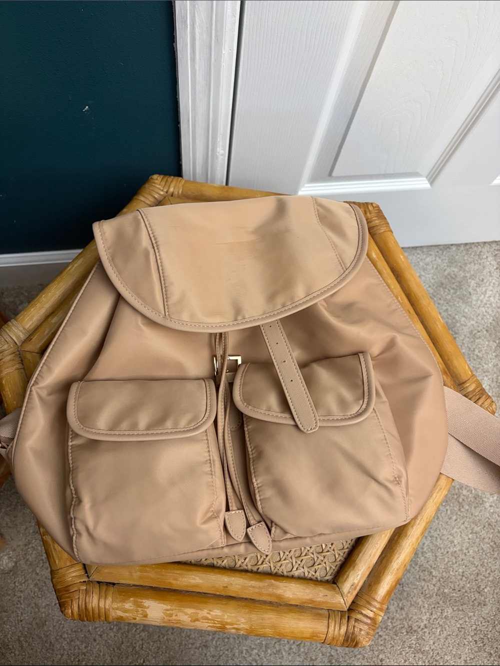 Year of Ours Tan Nylon Drawstring Backpack with Gold Hardware